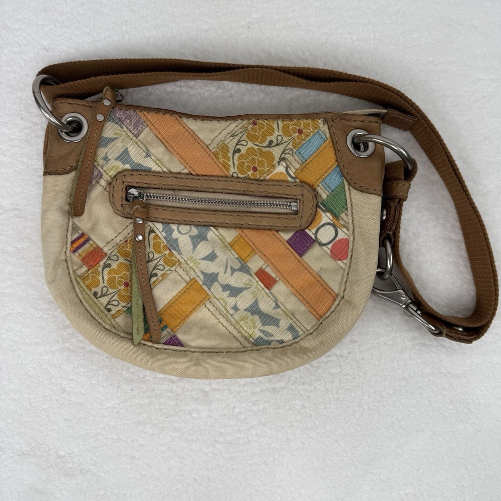 FOSSIL Y2K Canvas Leather Bag Colorful Patchwork Shoulder Messenger Bag Vintage